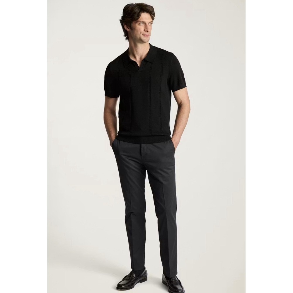 Bonobos Men Hudson Sweater Polo Black Knit Stripe Open Collar S Short Sleeve